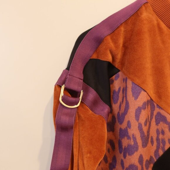 JUST CAVALLI womens sweatshirt velour orange purple leopard mix media buckle med - Picture 6 of 11